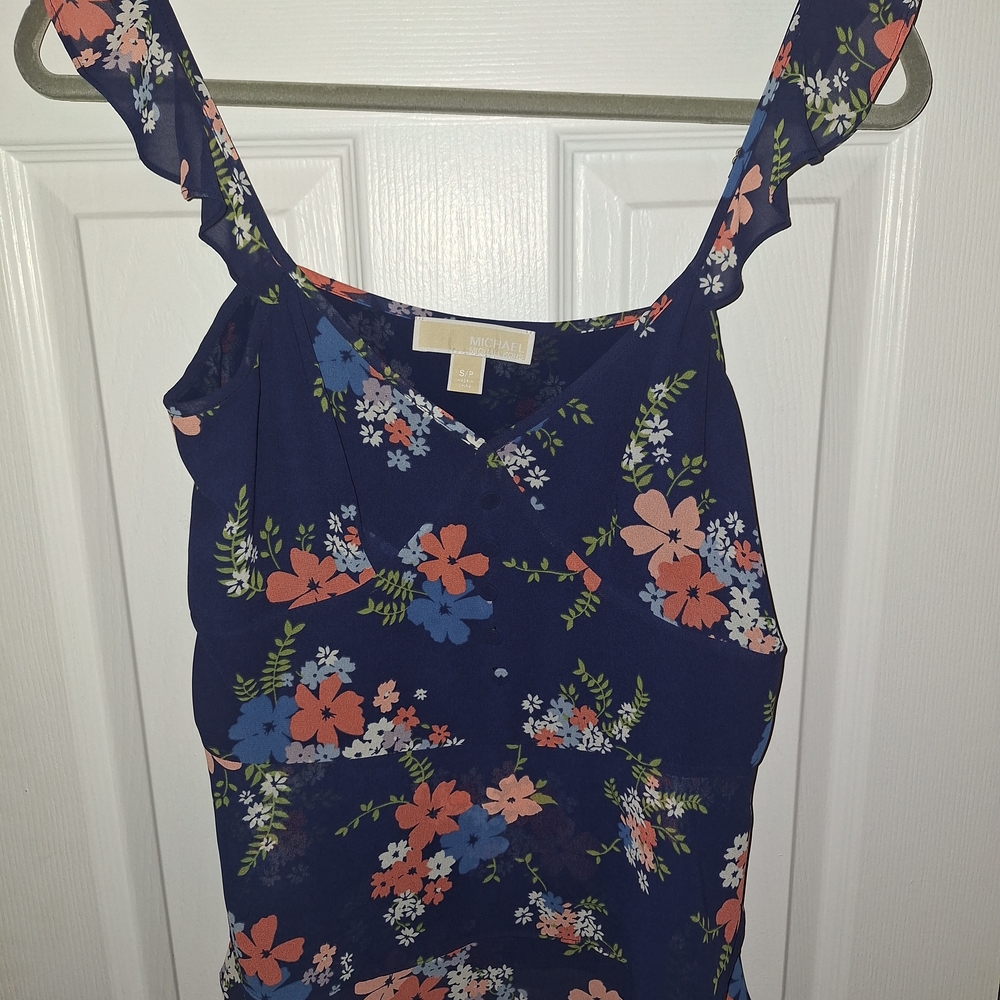 MICHAEL Michael Kors Navy Floral Ruffle-Strap Camisole with Coral & Blue Blooms